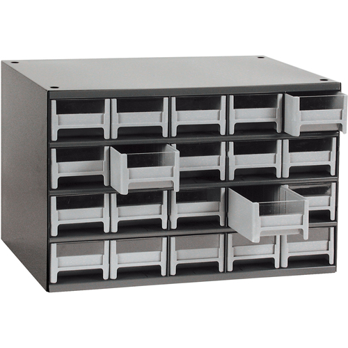 Casiers modulaires pour pi&egrave;ces, Acier, 20 tiroirs, 17" x 10-9/16" x 2-1/16", Gris Solutions industrielles ALPHA