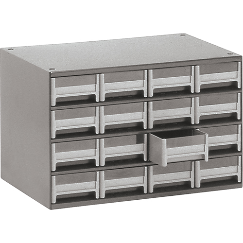 Casiers modulaires pour pi&egrave;ces, Acier, 16 tiroirs, 17" x 10-9/16" x 2-1/8", Gris Solutions industrielles ALPHA