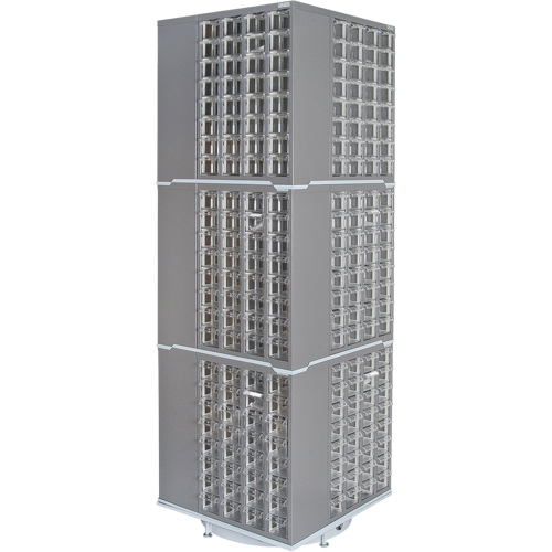 Armoire industrielle robuste avec carrousel &agrave; tiroirs, Acier, 384 tiroirs, 27" la x 27" p x 80" h, Gris Solutions industrielles ALPHA