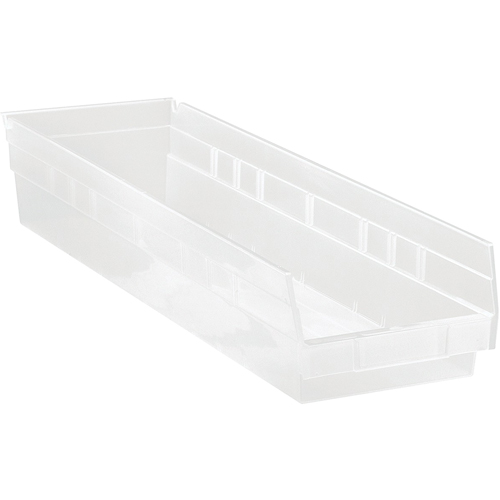 Bacs de rangement pour tablettes, 6-5/8" la x 4" H x 23-5/8" p, Transparent, Capacit&eacute; 50 lb Solutions industrielles ALPHA