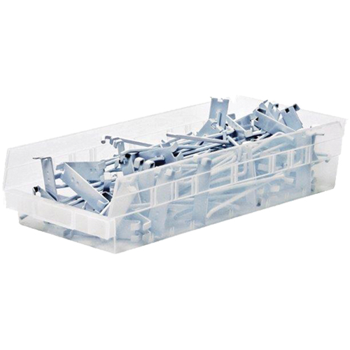 Bacs de rangement pour tablettes, 6-5/8" la x 4" H x 23-5/8" p, Transparent, Capacit&eacute; 50 lb Solutions industrielles ALPHA