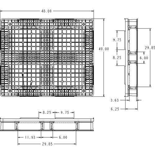 Palette en plastique RachoCell, Acc&egrave;s de Quatre c&ocirc;t&eacute;s, 48" lo x 40" la x 6-1/3" h Solutions industrielles ALPHA