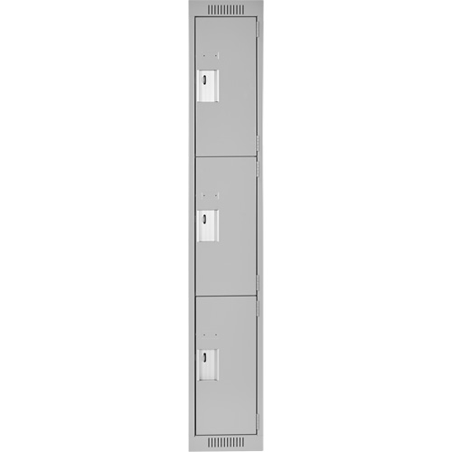 Clean Line Lockers, 3 -tier, 12" x 18" x 72", Steel, Grey, Rivet (Assembled) Solutions industrielles ALPHA