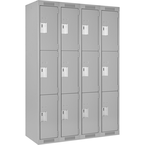 Casiers Clean Line, 3 niveaux, Bloc de 4, 48" x 18" x 72", Acier, Gris, Rivet (assembl&eacute;) Solutions industrielles ALPHA