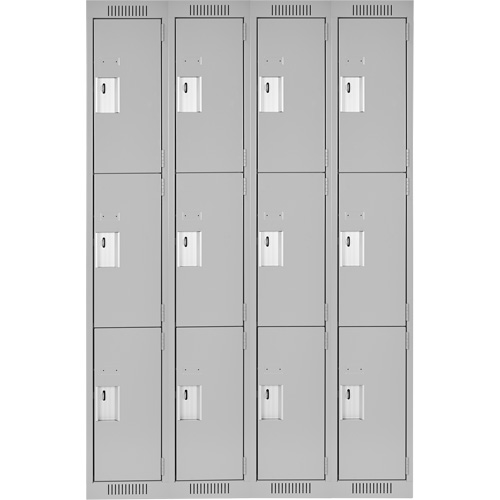 Casiers Clean Line, 3 niveaux, Bloc de 4, 48" x 18" x 72", Acier, Gris, Rivet (assembl&eacute;) Solutions industrielles ALPHA