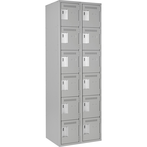 Clean Line Lockerettes, 6 -tier, Bank of 2, 24" x 18" x 72", Steel, Grey, Rivet (Assembled) Solutions industrielles ALPHA