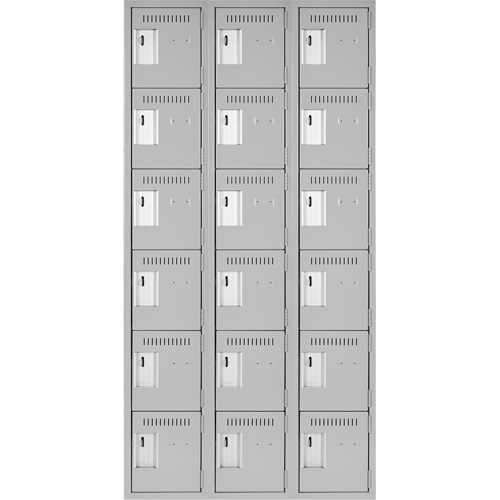 Clean Line Lockerettes, 6 -tier, Bank of 3, 36" x 18" x 72", Steel, Grey, Rivet (Assembled) Solutions industrielles ALPHA