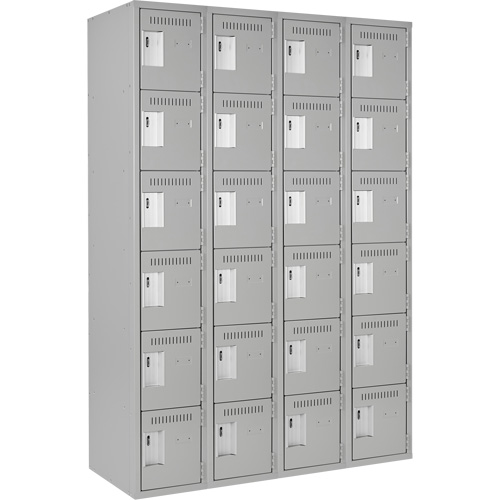 Clean Line Lockerettes, 6 -tier, Bank of 4, 48" x 18" x 72", Steel, Grey, Rivet (Assembled) Solutions industrielles ALPHA