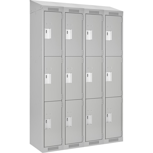 Clean Line Lockers, 3 -tier, Bank of 4, 48" x 18" x 78", Steel, Grey, Rivet (Assembled) Solutions industrielles ALPHA