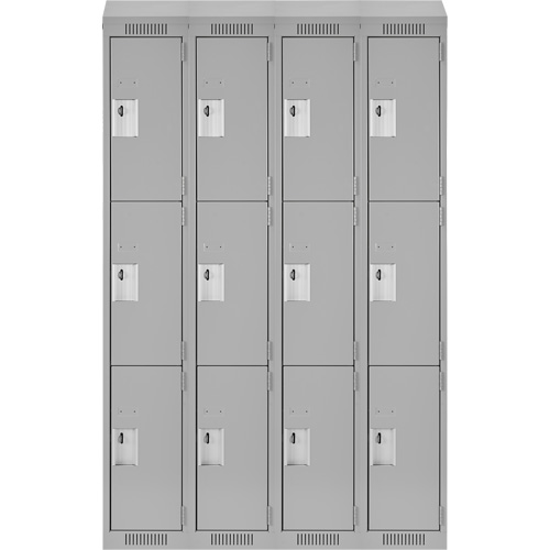 Clean Line Lockers, 3 -tier, Bank of 4, 48" x 18" x 78", Steel, Grey, Rivet (Assembled) Solutions industrielles ALPHA