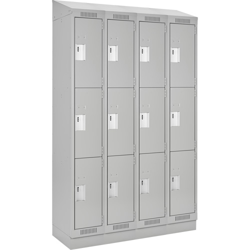 Clean Line Lockers, 3 -tier, Bank of 4, 48" x 18" x 82", Steel, Grey, Rivet (Assembled) Solutions industrielles ALPHA