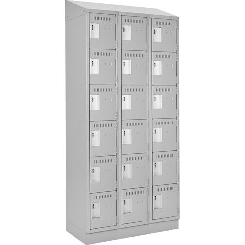 Clean Line Lockerette, 6 -tier, Bank of 3, 36" x 18" x 82", Steel, Grey, Rivet (Assembled) Solutions industrielles ALPHA