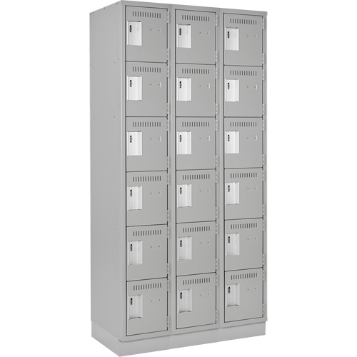Clean Line Lockerette, 6 -tier, Bank of 3, 36" x 18" x 76", Steel, Grey, Rivet (Assembled) Solutions industrielles ALPHA