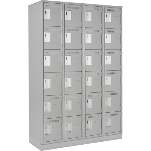 Clean Line Lockerette, 6 -tier, Bank of 4, 48" x 18" x 76", Steel, Grey, Rivet (Assembled) Solutions industrielles ALPHA