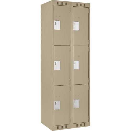 Casiers Clean Line, 3 niveaux, Bloc de 2, 24" x 18" x 72", Acier, Beige, Rivet (assembl&eacute;) Solutions industrielles ALPHA