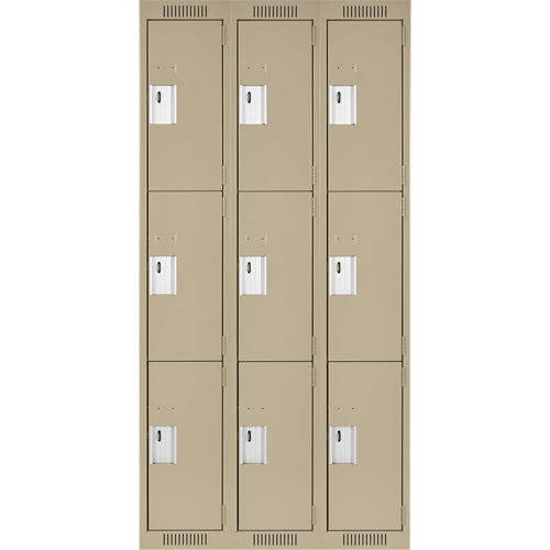 Casiers Clean Line, 3 niveaux, Bloc de 3, 36" x 18" x 72", Acier, Beige, Rivet (assembl&eacute;) Solutions industrielles ALPHA