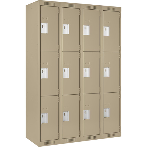 Casiers Clean Line, 3 niveaux, Bloc de 4, 48" x 18" x 72", Acier, Beige, Rivet (assembl&eacute;) Solutions industrielles ALPHA