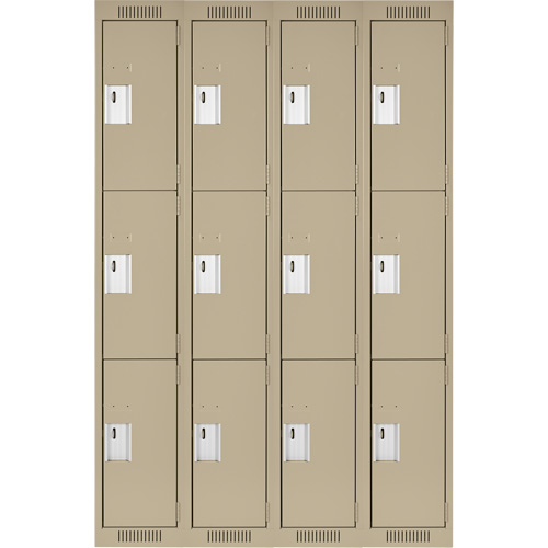 Casiers Clean Line, 3 niveaux, Bloc de 4, 48" x 18" x 72", Acier, Beige, Rivet (assembl&eacute;) Solutions industrielles ALPHA