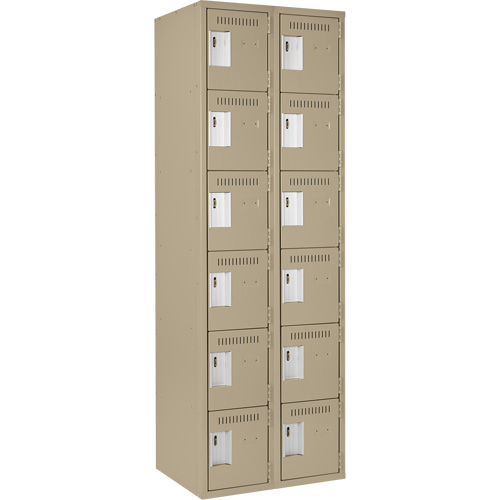 Clean Line Lockerette, 6 -tier, Bank of 2, 24" x 18" x 72", Steel, Beige, Rivet (Assembled) Solutions industrielles ALPHA