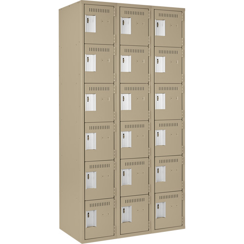 Clean Line Lockerette, 6 -tier, Bank of 3, 36" x 18" x 72", Steel, Beige, Rivet (Assembled) Solutions industrielles ALPHA