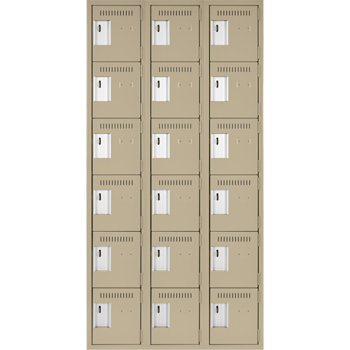 Clean Line Lockerette, 6 -tier, Bank of 3, 36" x 18" x 72", Steel, Beige, Rivet (Assembled) Solutions industrielles ALPHA