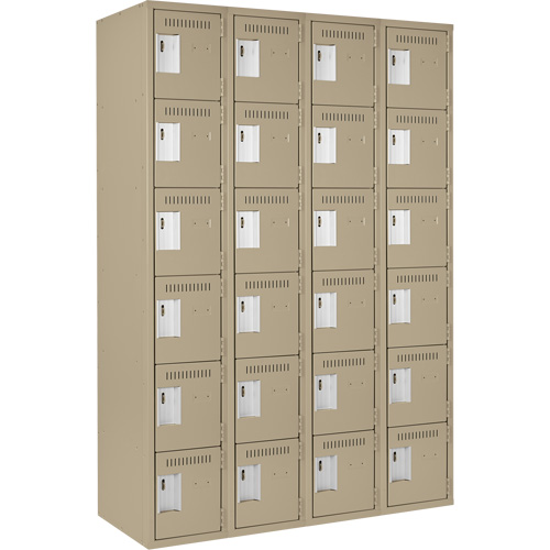 Clean Line Lockerette, 6 -tier, Bank of 4, 48" x 18" x 72", Steel, Beige, Rivet (Assembled) Solutions industrielles ALPHA