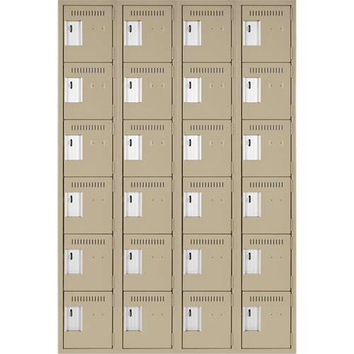 Clean Line Lockerette, 6 -tier, Bank of 4, 48" x 18" x 72", Steel, Beige, Rivet (Assembled) Solutions industrielles ALPHA
