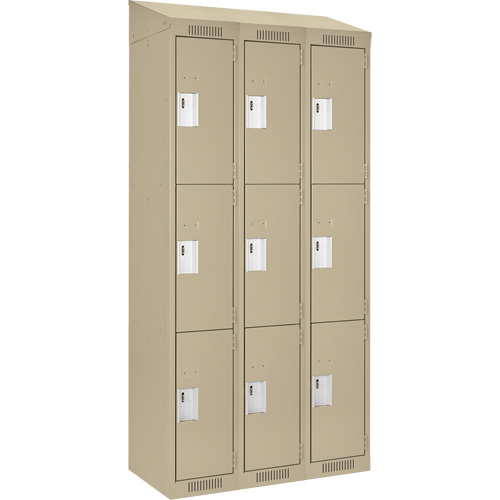 Clean Line Lockers, 3 -tier, Bank of 3, 36" x 18" x 78", Steel, Beige, Rivet (Assembled) Solutions industrielles ALPHA
