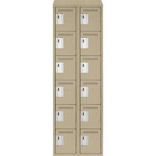 Clean Line Lockerette, 6 -tier, Bank of 2, 24" x 18" x 78", Steel, Beige, Rivet (Assembled) Solutions industrielles ALPHA