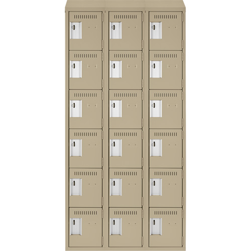 Clean Line Lockerette, 6 -tier, Bank of 3, 36" x 18" x 78", Steel, Beige, Rivet (Assembled) Solutions industrielles ALPHA