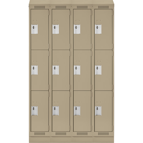Clean Line Lockers, 3 -tier, Bank of 4, 48" x 18" x 82", Steel, Beige, Rivet (Assembled) Solutions industrielles ALPHA
