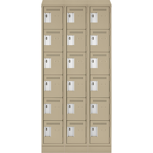 Clean Line Lockerette , 6 -tier, Bank of 3, 36" x 18" x 82", Steel, Beige, Rivet (Assembled) Solutions industrielles ALPHA