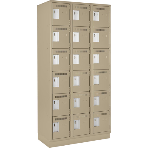 Clean Line Lockerette, 6 -tier, Bank of 3, 36" x 18" x 76", Steel, Beige, Rivet (Assembled) Solutions industrielles ALPHA
