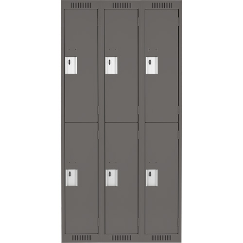 Clean Line Lockers, 2 -tier, Bank of 3, 36" x 18" x 72", Steel, Charcoal, Rivet (Assembled) Solutions industrielles ALPHA