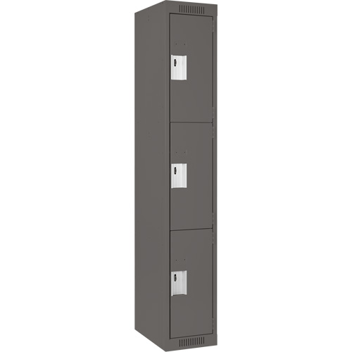 Clean Line Lockers, 3 -tier, 12" x 18" x 72", Steel, Charcoal, Rivet (Assembled) Solutions industrielles ALPHA