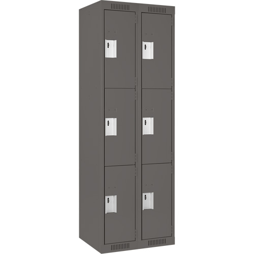 Clean Line Lockers, 3 -tier, Bank of 2, 24" x 18" x 72", Steel, Charcoal, Rivet (Assembled) Solutions industrielles ALPHA