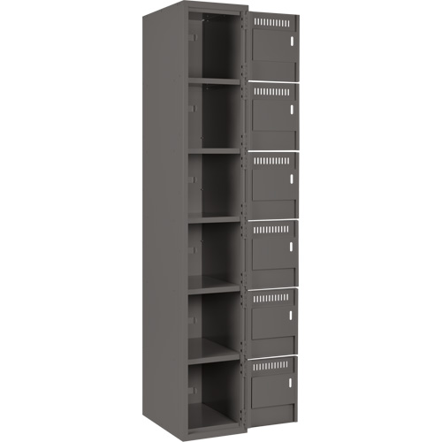 Clean Line Lockerette, 6 -tier, Bank of 4, 48" x 18" x 72", Steel, Charcoal, Rivet (Assembled) Solutions industrielles ALPHA