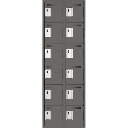 Clean Line Lockerette, 6 -tier, Bank of 2, 24" x 18" x 72", Steel, Charcoal, Rivet (Assembled) Solutions industrielles ALPHA