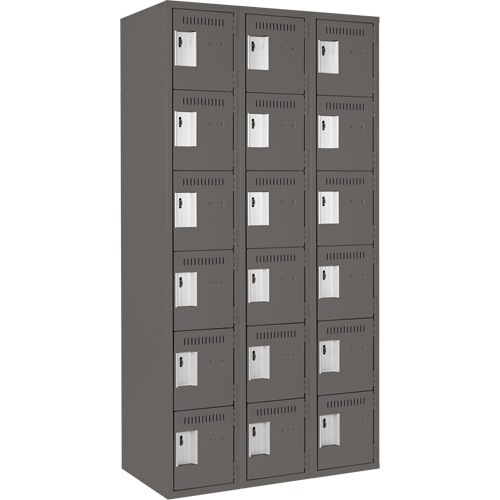Clean Line Lockerette, 6 -tier, Bank of 3, 36" x 18" x 72", Steel, Charcoal, Rivet (Assembled) Solutions industrielles ALPHA