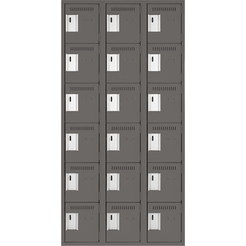 Clean Line Lockerette, 6 -tier, Bank of 3, 36" x 18" x 72", Steel, Charcoal, Rivet (Assembled) Solutions industrielles ALPHA