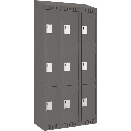 Clean Line Lockers, 3 -tier, Bank of 3, 36" x 18" x 78", Steel, Charcoal, Rivet (Assembled) Solutions industrielles ALPHA