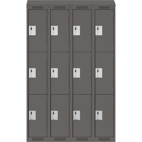 Clean Line Lockers, 3 -tier, Bank of 4, 48" x 18" x 78", Steel, Charcoal, Rivet (Assembled) Solutions industrielles ALPHA