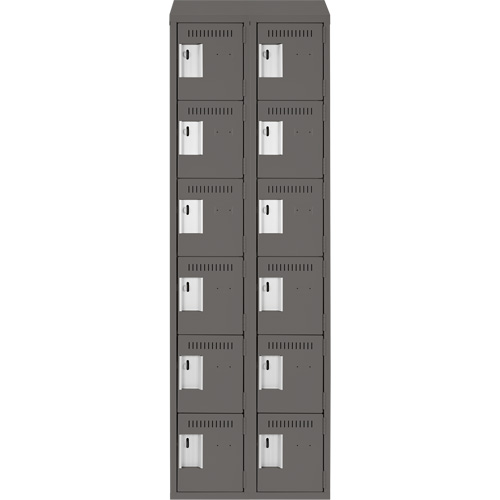 Clean Line Lockerette, 6 -tier, Bank of 2, 24" x 18" x 78", Steel, Charcoal, Rivet (Assembled) Solutions industrielles ALPHA