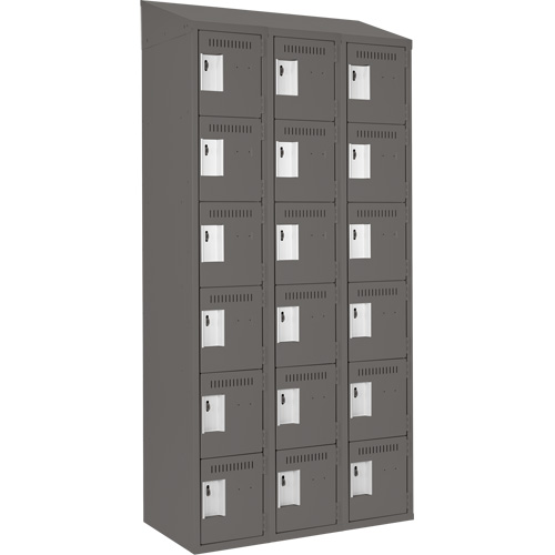 Clean Line Lockerette, 6 -tier, Bank of 3, 36" x 18" x 78", Steel, Charcoal, Rivet (Assembled) Solutions industrielles ALPHA