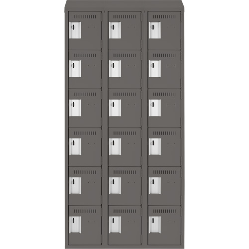 Clean Line Lockerette, 6 -tier, Bank of 3, 36" x 18" x 78", Steel, Charcoal, Rivet (Assembled) Solutions industrielles ALPHA