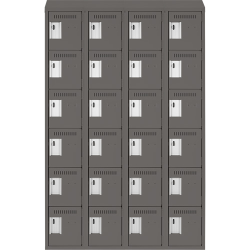 Clean Line Lockerette, 6 -tier, Bank of 4, 48" x 18" x 78", Steel, Charcoal, Rivet (Assembled) Solutions industrielles ALPHA
