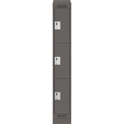 Clean Line Lockers, 3 -tier, 12" x 18" x 82", Steel, Charcoal, Rivet (Assembled) Solutions industrielles ALPHA