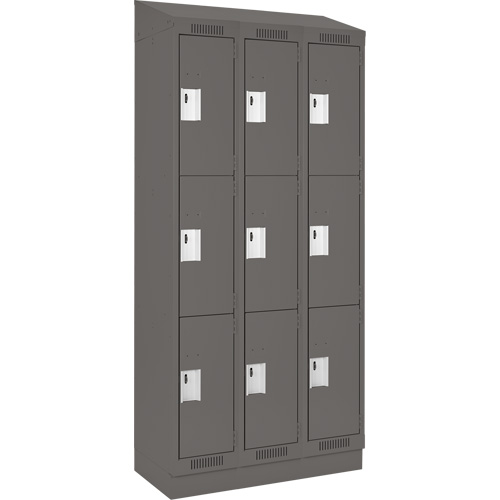Clean Line Lockers, 3 -tier, Bank of 3, 36" x 18" x 82", Steel, Charcoal, Rivet (Assembled) Solutions industrielles ALPHA