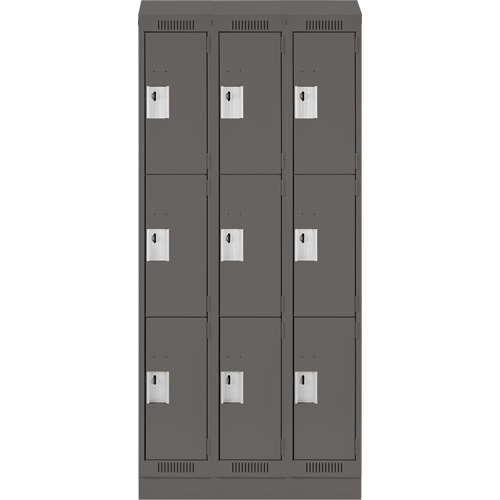 Clean Line Lockers, 3 -tier, Bank of 3, 36" x 18" x 82", Steel, Charcoal, Rivet (Assembled) Solutions industrielles ALPHA