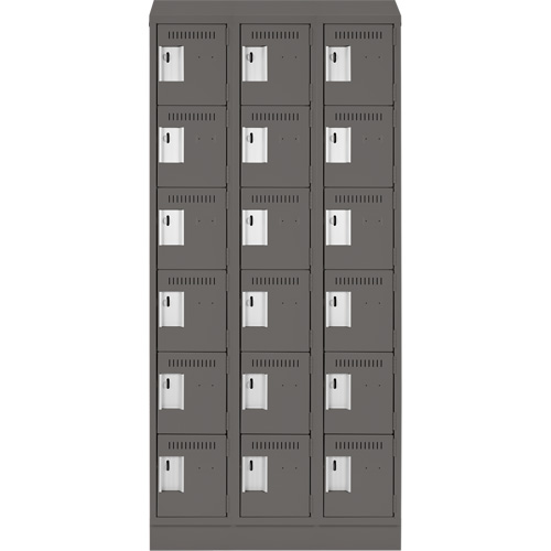 Clean Line Lockerette, 6 -tier, Bank of 3, 36" x 18" x 82", Steel, Charcoal, Rivet (Assembled) Solutions industrielles ALPHA